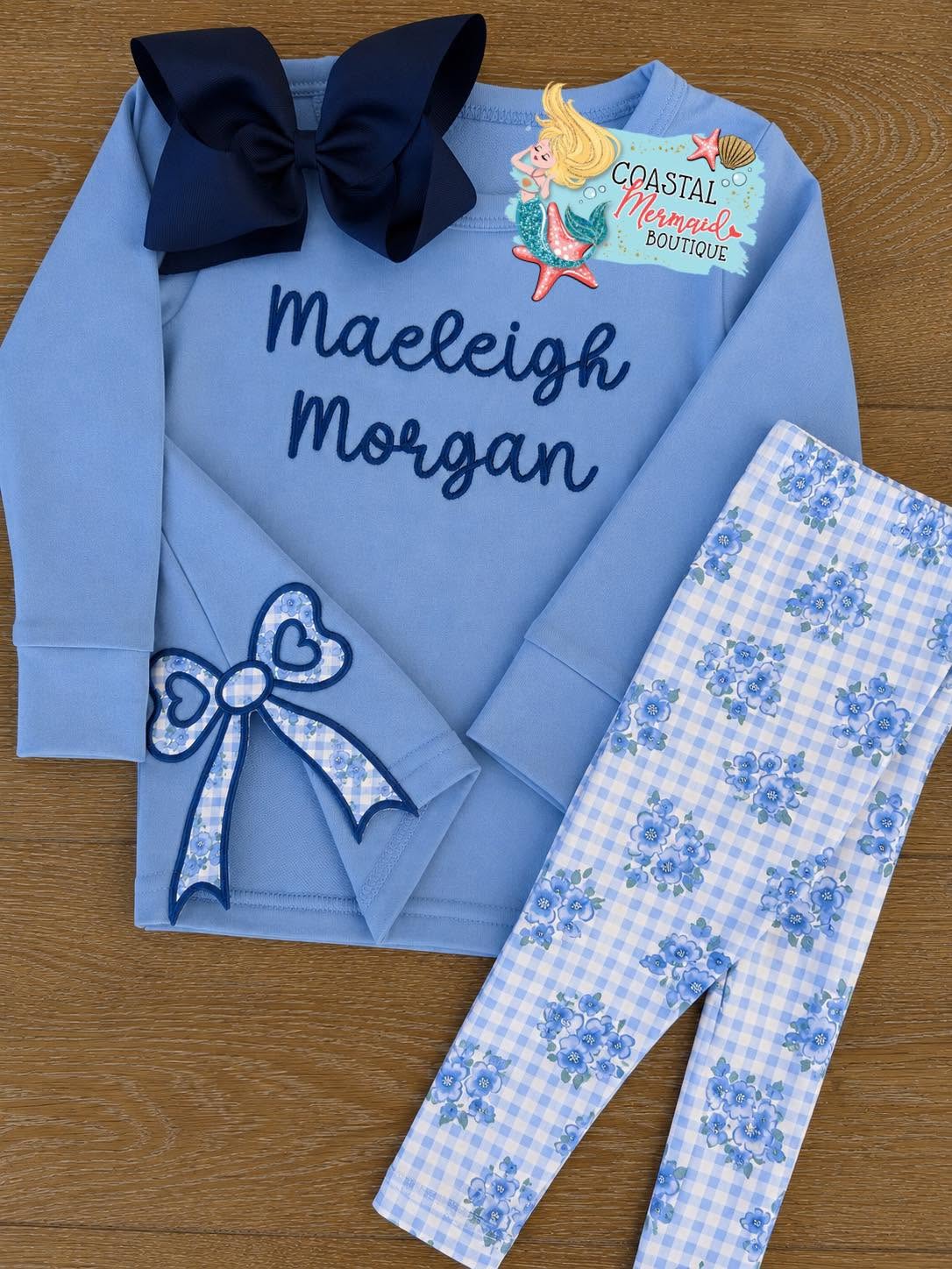 FLORAL BLUE SIDE BOW SET